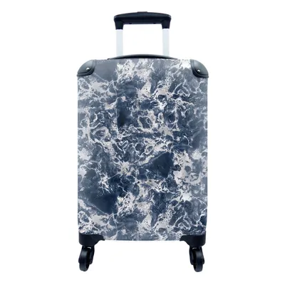Produktbild von MuchoWow® Koffer Handgepäck Trolley Rollkoffer Kleine Reisekoffer mit 4 Rollen - Silber - Marmor - Muster - Blau - Cabin Size < 55x40x23 cm & 55x40x20 cm - Fotokoffer - Kabinenkoffer - Boardgepäck - Reise-Box - Reisekoffer - Reisegepäck - Koffer mit Bild - Trolley für Kinder