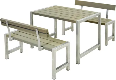 Produktbild von Plus Cafegarnitur Tisch mit 2 Bänke & 2 Rückenlehnen RAL 7023 Graubraun