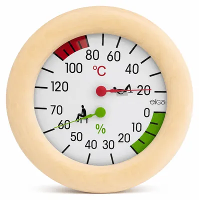 Produktbild von HAF Sauna Klimamesser im Holzrahmen 155 mm | Analoges Thermometer & Hygrometer | Bimetall Messgeräte | Nachstellbares Messwerk | Sauna Zubehör
