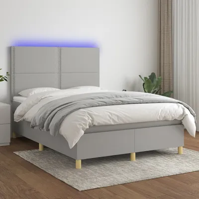 Produktbild von The Living Store Boxspringbett mit Matratze & LED Hellgrau 140x190 cm Stoff