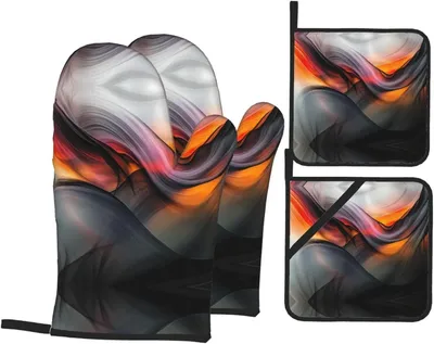 Produktbild von Tintenspritzlinien: 4-teiliges Set aus Küchenhandschuhen und Topflappen
