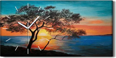 Produktbild von Wandbild Leinwand Bilder Wanduhr Kunstdruck 60x30 Ölgemälde Baum Meer Himmel - weiße Hände