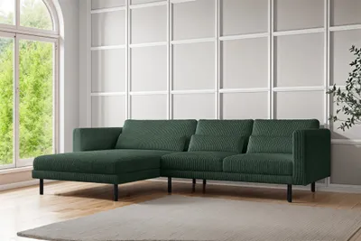 Produktbild von Ecksofa Designersofa AGADA in Stoff Poso Grün Ottomane Links