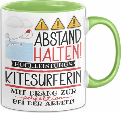 Produktbild von Kitesurferin Tasse Geschenk Lustig Abstand Halten Hochleistungs-Kitesurferin Mit Drang Zur Perfektion Bei Der Arbeit (Grün)