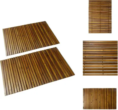 Produktbild von 2 Stk. Akazienholz Badematte 80 x 50 cm -  Badematten & Badteppiche