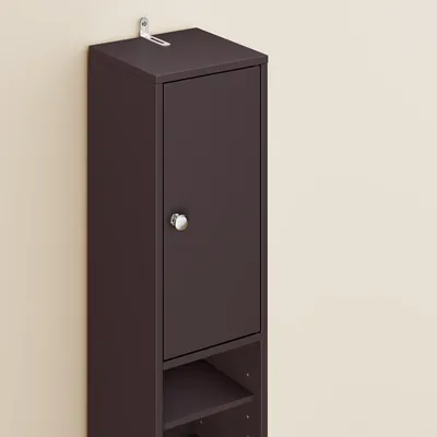 Produktbild von SoBuy Badezimmerschrank Hochschrank für kleine Bäder mit verstellbaren Einlegeböden Platzsparender Schmal Badschrank für Waschbecken Braun BZR34-II-BR