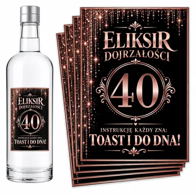 Produktbild von Flaschenetiketten – zum 40. Geburtstag – „Eliksir Dojrzałości” – Rosa – #152 – 8 Stück