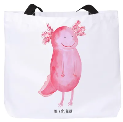 Produktbild von Mr. & Mrs. Panda Einkaufstasche Axolotl Glücklich - Weiß - Geschenk, Stoffbeutel, Schwanzlurch, Lurch, gut Gelaunt, Schultasche, Tasche, Motivation, Lebensfroh, Tote Bag