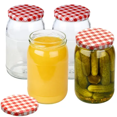4er-Set Einmachgläser 900 ml mit Etiketten, Glas, Twist-off