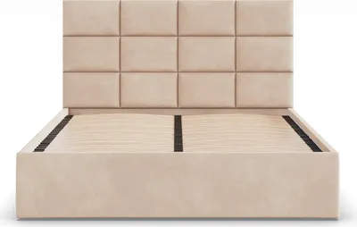 Produktbild von Polsterbett 160x200 cm mit Lattenrost, stabiles Doppelbett mit dekorativem Kopfteil, ohne Bettkasten, Samt, Beige, YORK 160 x 200