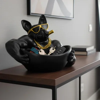 Produktbild von riess-ambiente Deko-Figur BULLDOG 35cm schwarz Polyresin Schale mit Ablagefach