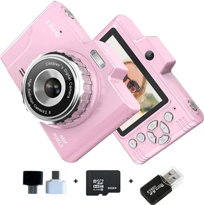 Immagine prodotto di Fotocamera digitale ZELURXX, con doppia fotocamera, 4800 W, schermo IPS da 2,8", zoom 8x, 32 GB, con flash, fotocamera per studenti, per studenti e principianti, rosa
