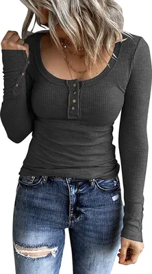 Zdjęcie produktu dla 2022 Amazon życzy jesieni nowych europejskich i amerykańskich transgranicznych damskich kamizelek z guzikami Kolor V-neck Długie rękawy T-shirt Szary S