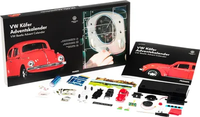 Obrázok produktu pre FRANZIS 55255 - VW Beetle Adventný kalendár červený, kovový model v mierke 1:43, vrátane zvukového modulu a 52-stranovej brožúry