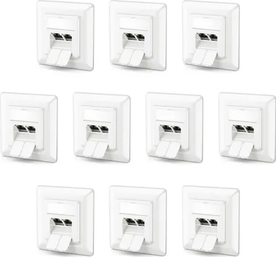 Produktbild von deleyCON 10x CAT6a Netzwerkdose 2x RJ45 Buchse Geschirmt Unterputz Montage 10 Gbit Ethernet Netzwerk LAN Dose Patchkabel Netzwerkkabel Verlegekabel Weiß