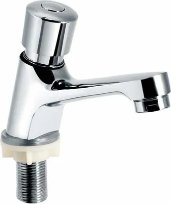 Produktbild von Chrom-Wasserhahn mit selbstschließendem Zeitfluss, wassersparend, Zeitverzögerung, Wasserhahn für Waschbecken, für Küche, Badezimmer, öffentliche Bereiche, Silber