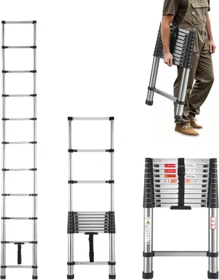 Zdjęcie produktu dla Drabina teleskopowa przedłużana - Drabina składana ze stali nierdzewnej - Drabina 3140 mm - Solidna i regulowana drabina