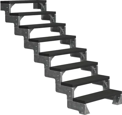 A set of outdoor stairs against a white background.