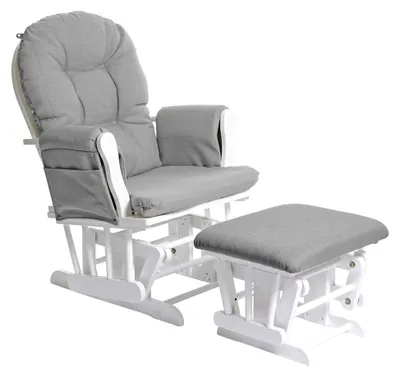Produktbild von Relaxsessel mit Hocker, Schaukelstuhl, Schwingstuhl - Stoff/Textil, hellgrau, Gestell weiß