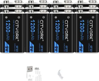 Immagine prodotto di Batteria ricaricabile da 9 V, capacità 1200 mAh, ricarica USB TYPE-C, 12 pezzi
