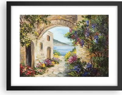 Produktbild von Gerahmtes Poster - Schwarzer Rahmen - Haus Santorini Blumen - 40x30 cm - Wand Bild - Wanddeko - Wandbilder - Kunstposter - Wandposter - Bilderrahmen - Bilder - Kunstdruck - Wandbild - P2BAA40x30-4191