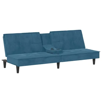 Image de Canapé-lit avec porte-gobelets bleu velours