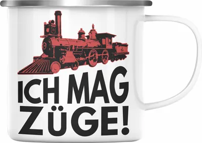 Produktbild von Trendation - ich Mag Züge Emaille Tasse Geschenk Eisenbahner Lokführer Spruch Lokomotive Geschenkidee Eisenbahn (Silber)