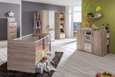 Produktbild von Babyzimmer Set 11-teilig in Eiche mit weiß CANTON-43 mit Wickelkommode