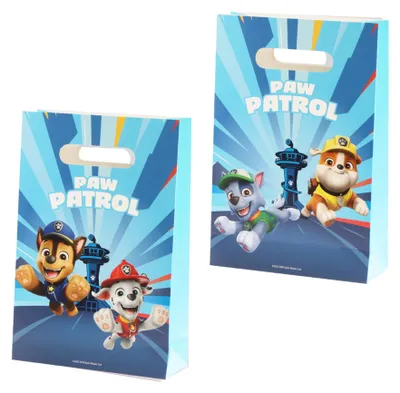Productafbeelding van 4 papieren cadeautasjes met het Paw Patrol thema, blauw, 15 cm x 23 cm