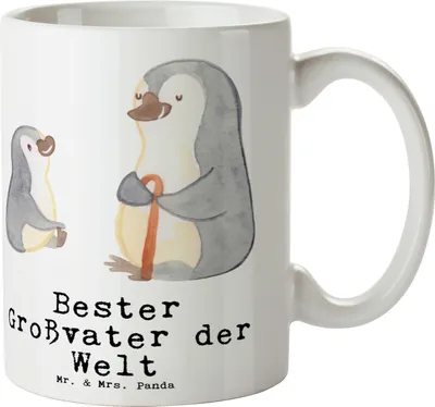 Produktbild von Mr. & Mrs. Panda Keramiktasse Pinguin Bester Großvater der Welt - Weiß - Geschenk, Kaffeebecher, Mitbringsel, Teebecher, Geburtstag, Teetasse, Kaffeetasse, Tasse, Opa