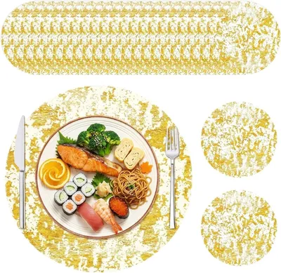 Produktbild von 50 Stück Runde Goldene Tischsets 33 cm, Ultradünne Folien-Platzdeckchen für Hochzeiten, Partys und Geburtstagsfeiern