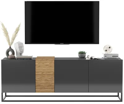 Zdjęcie produktu dla Szafka RTV Loft Komoda RTV Loft Industrialna grafit połysk Czarna Rama 160 cm