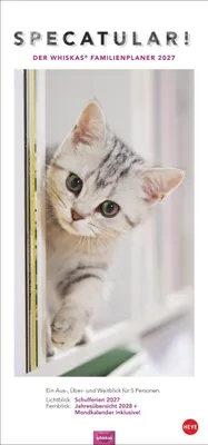 Produktbild von Whiskas Familienkalender 2027 Katzen 21 x 45 cm mit 5 Spalten und Schulferienübersicht