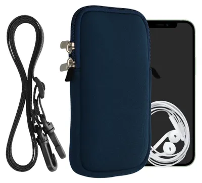 Produktbild von kwmobile Handytasche für Smartphones XL - 6,7/6,8" - Neopren Handy Hülle Marineblau mit Kordel - Handy Tasche mit Handykette 17,2 x 8,4 cm Innenmaße