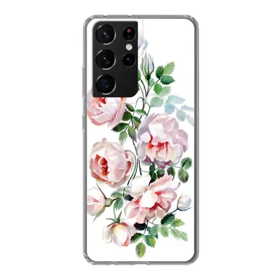 Produktbild von MuchoWow® Handyhülle Schutzhülle Hülle für Samsung Galaxy S21 Ultra Aquarell - Rosen - Blumen Silikon Softcase Handy Hülle - Mobiltelefon