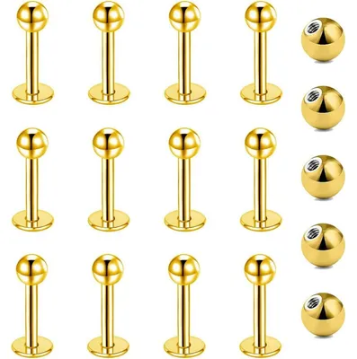 Produktbild von Lippenpiercing Stecker 12er Set 1,2mm Chirurgenstahl Labret Helix Tragus Stud Silber Gold Schwarz 6mm