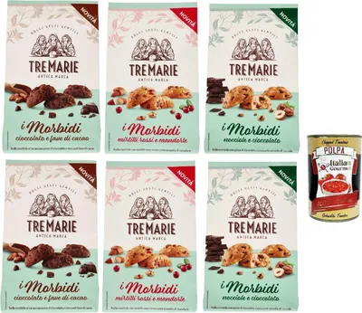 Produktbild von Tre marie biscotti, i morbidi Testpaket, Schokolade und Kakaobohnen biscuits Kekse 6x 300 g + Italian Gourmet polpa 400g