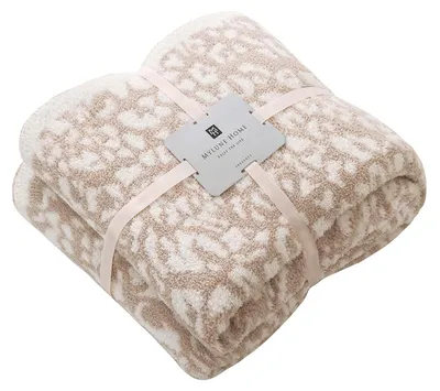 Zdjęcie produktu dla Koc 130 x 160 cm, mikrofibra, wzór w panterkę, beżowy, do kanapy
