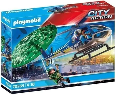 Produktbild von PLAYMOBIL City Action Polizei Hubschrauber mit Fallschirmspringer, Blau, 4+ Jahre, Modell 70569