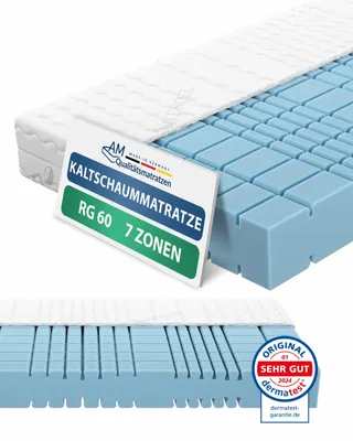 Produktbild von AM Qualitätsmatratzen | Premium 7-Zonen Kaltschaummatratze 140x200 cm | Weich (H2) | Ergonomische Matratze in RG60 | 19 cm Höhe |  Germany | 140 x 200 cm
