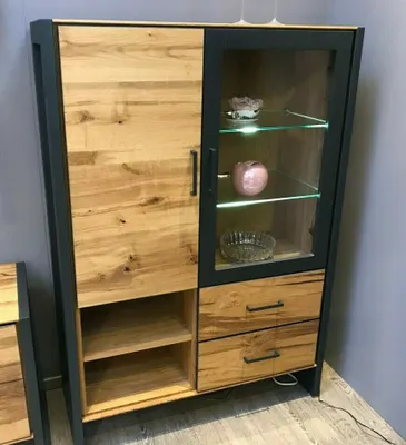 Produktbild von Vitrine Janne Regal Hochschrank Highboard Alteiche Metall graphitgrau B.97cm
