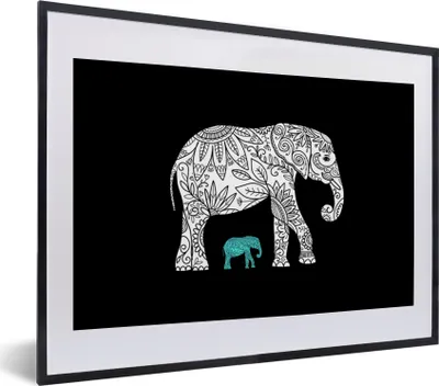 Produktbild von MuchoWow® MuchoWow® Gerahmtes Poster Elefant - Blumen - Pflanzen 40x30 cm - Poster mit zchwarzem Bilderrahmen - Bilderrahmen - Poster im Rahmen