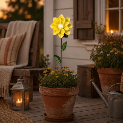 Produktbild von LED Solar Gartenstecker Blume - Blumenstecker - warmweiße LED - H: 49,5cm - Lichtsensor - gelb