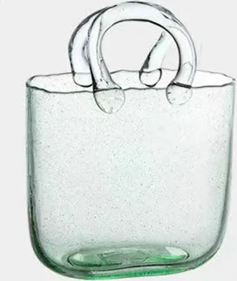 Image de (Vert) Vase porte-monnaie en verre pour les fleurs, vase sac en verre, vase en verre soufflé avec des bulles d'air, vase en verre décoratif pour les cadeaux d'anniversaire-Valentin