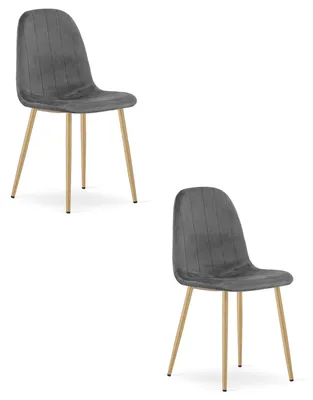 Image de Chaise - Leobert - Padva - Velours Gris Foncé/Pieds Chêne - 44,5 X 53 X 87 Cm - Lot De 2