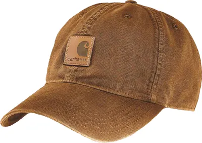 A brown Carhartt cap shown from a diagonal angle against a white background.