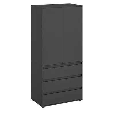 Produktbild von KOMTO Kleiderschrank Klein Schrank Schlafzimmer Kinderzimmer Mehrzweckschrank mit 2-türig&3 Schubladen Garderobenschrank Flur Drehtürenschra Anthrazit