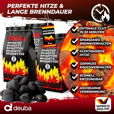Produktbild von DEUBA® 21 Kg Grillbriketts 7 x 3kg Holzkohle Grillkohle Holzkohlebriketts Holzkohlegrill Grill