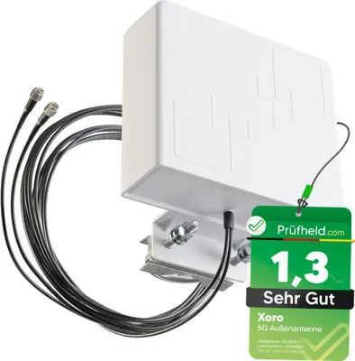 Produktbild von Xoro 5G LTE Antenne Außenantenne 2348 Multiband Duo Antenne 5G / 4G / 3G MiMo 2X 9 dBi max. Verstärkung Wetterfest Outdoor für LTE Router mit SMA Anschluss für alle Netze 690-3800 MHz