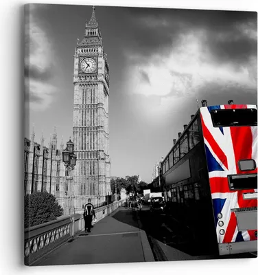 Produktbild von Bild auf Leinwand - Leinwandbild - Bus London Big Ben Gebäude - 30x30cm - Wand Bild - Wanddeko - Leinwanddruck - Bilder - Kunstdruck - Wanddekoration - Leinwand bilder - Wandkunst - AC30x30-2670